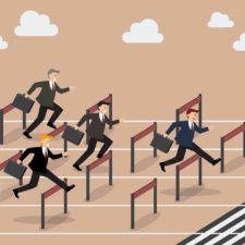 Businessman race hurdle competition. Business competition concept