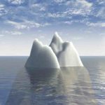 iceberg 3d illustration background with sea and blue sky