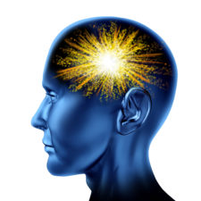 Spark of genius in the human brain as a symbol of invention and wisdom of creative thinking.